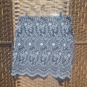 LOFT Black Mini Skirt with White Eyelet Embroidery Size 10